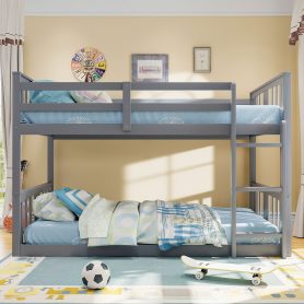 Solid Wood Low Twin Over Twin Bunk Bed with Ladder