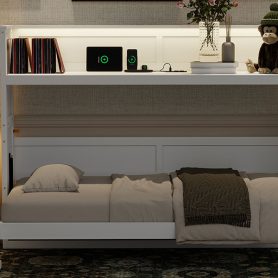 Twin XL Size Murphy Bed with Desk,LED Light and USB Charging Station