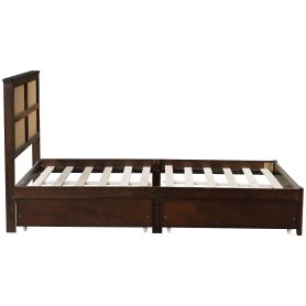 Full Size Platfrom Bed with Rattan Headboard, Two Storage Drawers