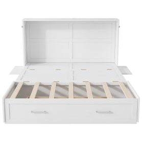 Queen Size Mobile Murphy Bed with Drawer and Little Shelves on Each Side