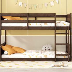 Twin over Twin Floor Bunk Bed with Panelled Headboard and Footboard