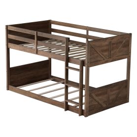 Twin over Twin Floor Bunk Bed with Safety Guardrails, Built-in Ladder 30 Twin over Twin Floor Bunk Bed with Safety Guardrails, Built-in Ladder