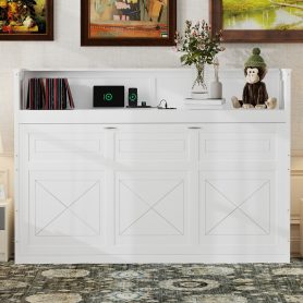 Twin XL Size Murphy Bed with Desk,LED Light and USB Charging Station