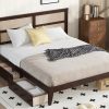 King Size Platfrom Bed with Rattan Headboard, Two Storage Drawers 1 King Size Platfrom Bed with Rattan Headboard, Two Storage Drawers