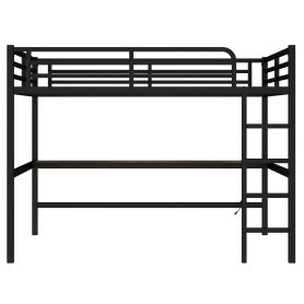 Metal Queen Size Loft Bed With Power Outlet And LED Lighted, Space-saving, Noise Reduced