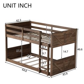 Twin over Twin Floor Bunk Bed with Panelled Headboard and Footboard