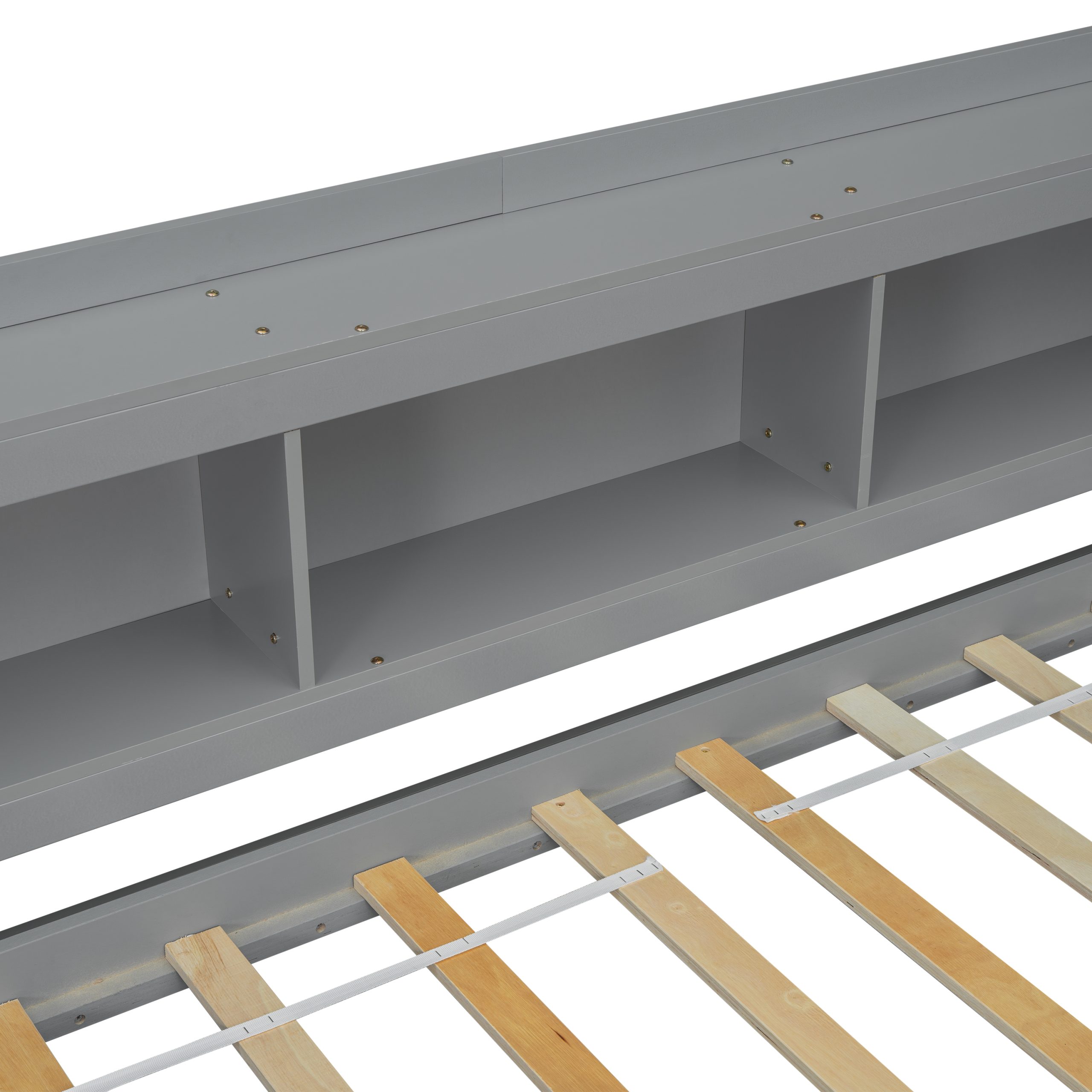 Twin Size L-Shaped Bookcases Bed with Power Outlets, USB Charging Ports, Two Drawers 5 Twin Size L-Shaped Bookcases Bed with Power Outlets, USB Charging Ports, Two Drawers