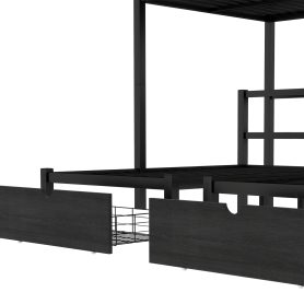Full Xl Over Twin & Twin Triple Bunk Bed With Drawers, Shelving & USB