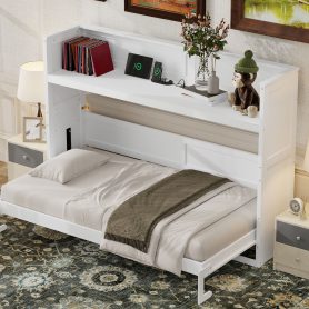 Twin XL Size Murphy Bed with Desk,LED Light and USB Charging Station