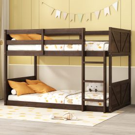 Twin over Twin Floor Bunk Bed with Panelled Headboard and Footboard