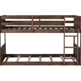 Twin over Twin Floor Bunk Bed with Panelled Headboard and Footboard