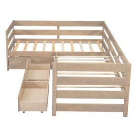 Twin Size L-Shaped Platform Bed With Three Storage Drawers