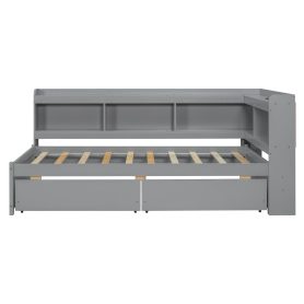 Twin Size L-Shaped Bookcases Bed with Power Outlets, USB Charging Ports, Two Drawers 40 Twin Size L-Shaped Bookcases Bed with Power Outlets, USB Charging Ports, Two Drawers