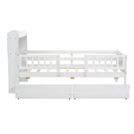 Wood Twin Size Platform Bed With Built-in Led Light, Multi-functional Headboard, Guardrail And 2 Drawers 37 Wood Twin Size Platform Bed With Built-in Led Light, Multi-functional Headboard, Guardrail And 2 Drawers
