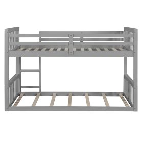 Solid Wood Low Twin Over Twin Bunk Bed with Ladder