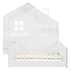 Full Size House Bed With Window, Bedside Drawers, Shelves And A Set Of Sockets And USB Port