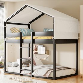 Twin Over Twin Wood Bunk Bed With Tent