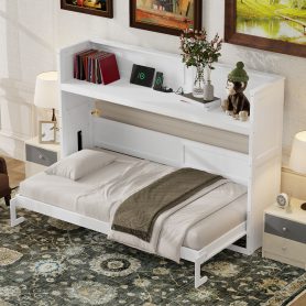 Twin XL Size Murphy Bed with Desk,LED Light and USB Charging Station