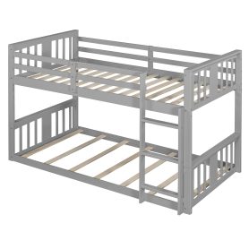 Solid Wood Low Twin Over Twin Bunk Bed with Ladder