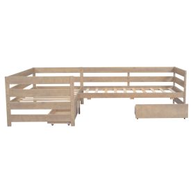 Twin Size L-Shaped Platform Bed With Three Storage Drawers