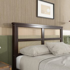 Full Size Platfrom Bed with Rattan Headboard, Two Storage Drawers