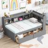 Twin Size L-Shaped Bookcases Bed with Power Outlets, USB Charging Ports, Two Drawers