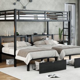 Full Xl Over Twin & Twin Triple Bunk Bed With Drawers, Shelving & USB