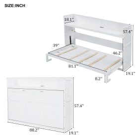 Twin XL Size Murphy Bed with Desk,LED Light and USB Charging Station