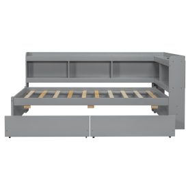 Twin Size L-Shaped Bookcases Bed with Power Outlets, USB Charging Ports, Two Drawers 42 Twin Size L-Shaped Bookcases Bed with Power Outlets, USB Charging Ports, Two Drawers