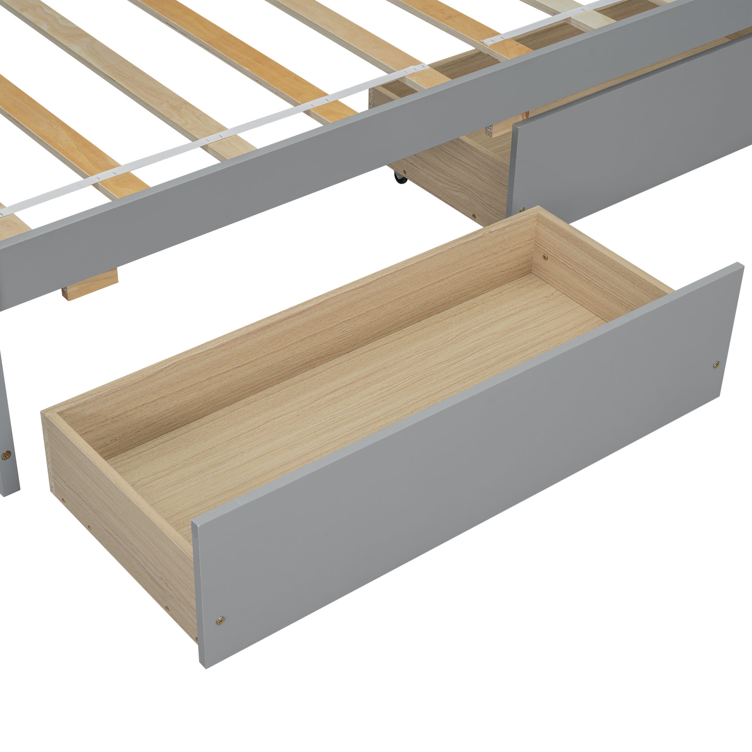 Twin Size L-Shaped Bookcases Bed with Power Outlets, USB Charging Ports, Two Drawers 6 Twin Size L-Shaped Bookcases Bed with Power Outlets, USB Charging Ports, Two Drawers