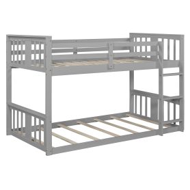 Solid Wood Low Twin Over Twin Bunk Bed with Ladder