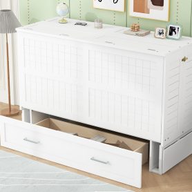 Queen Size Mobile Murphy Bed with Drawer and Little Shelves on Each Side