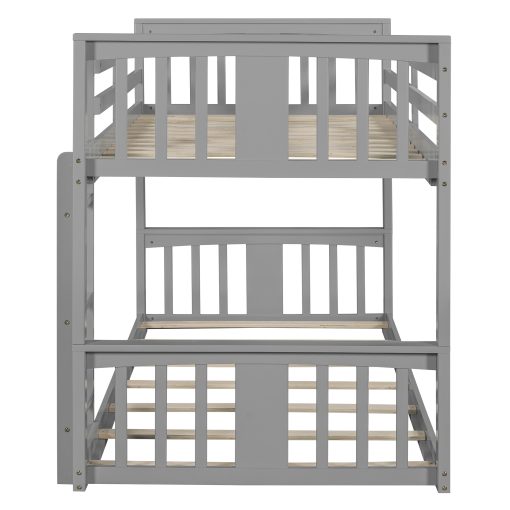 Solid Wood Low Twin Over Twin Bunk Bed with Ladder