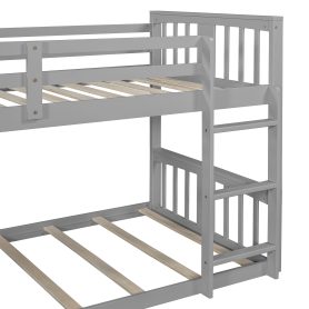 Solid Wood Low Twin Over Twin Bunk Bed with Ladder