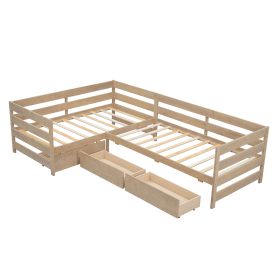 Twin Size L-Shaped Platform Bed With Three Storage Drawers