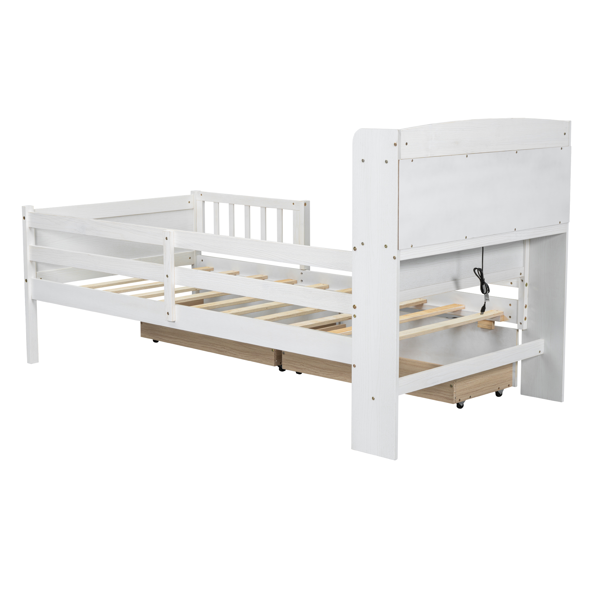Wood Twin Size Platform Bed With Built-in Led Light, Multi-functional Headboard, Guardrail And 2 Drawers 16 Wood Twin Size Platform Bed With Built-in Led Light, Multi-functional Headboard, Guardrail And 2 Drawers