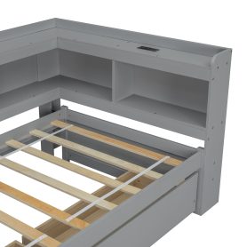 Twin Size L-Shaped Bookcases Bed with Power Outlets, USB Charging Ports, Two Drawers 35 Twin Size L-Shaped Bookcases Bed with Power Outlets, USB Charging Ports, Two Drawers