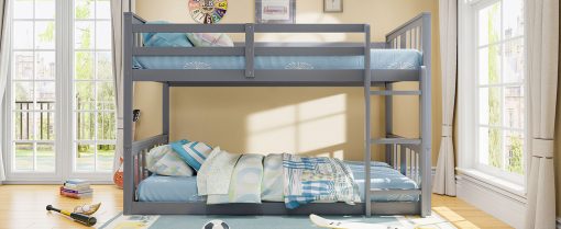 Solid Wood Low Twin Over Twin Bunk Bed with Ladder