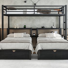 Full Xl Over Twin & Twin Triple Bunk Bed With Drawers, Shelving & USB