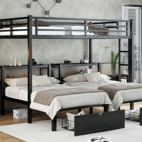 Full Xl Over Twin & Twin Triple Bunk Bed With Drawers, Shelving & USB