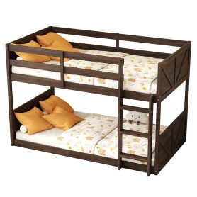 Twin over Twin Floor Bunk Bed with Panelled Headboard and Footboard