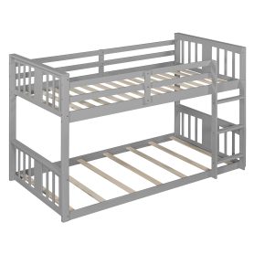 Solid Wood Low Twin Over Twin Bunk Bed with Ladder