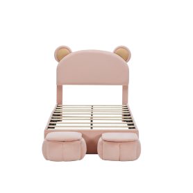 Twin Size Upholstered Platform Bed Frame with Cartoon Bear Ears