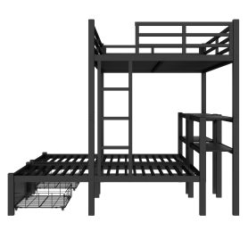 Full Xl Over Twin & Twin Triple Bunk Bed With Drawers, Shelving & USB