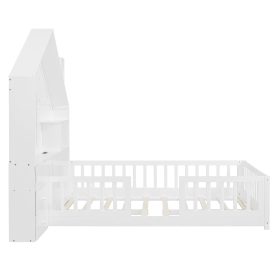 Full Size House Bed With Window, Bedside Drawers, Shelves And A Set Of Sockets And USB Port