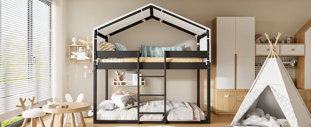 Twin Over Twin Wood Bunk Bed With Tent | Cool Kids Bed