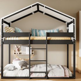 Twin Over Twin Wood Bunk Bed With Tent