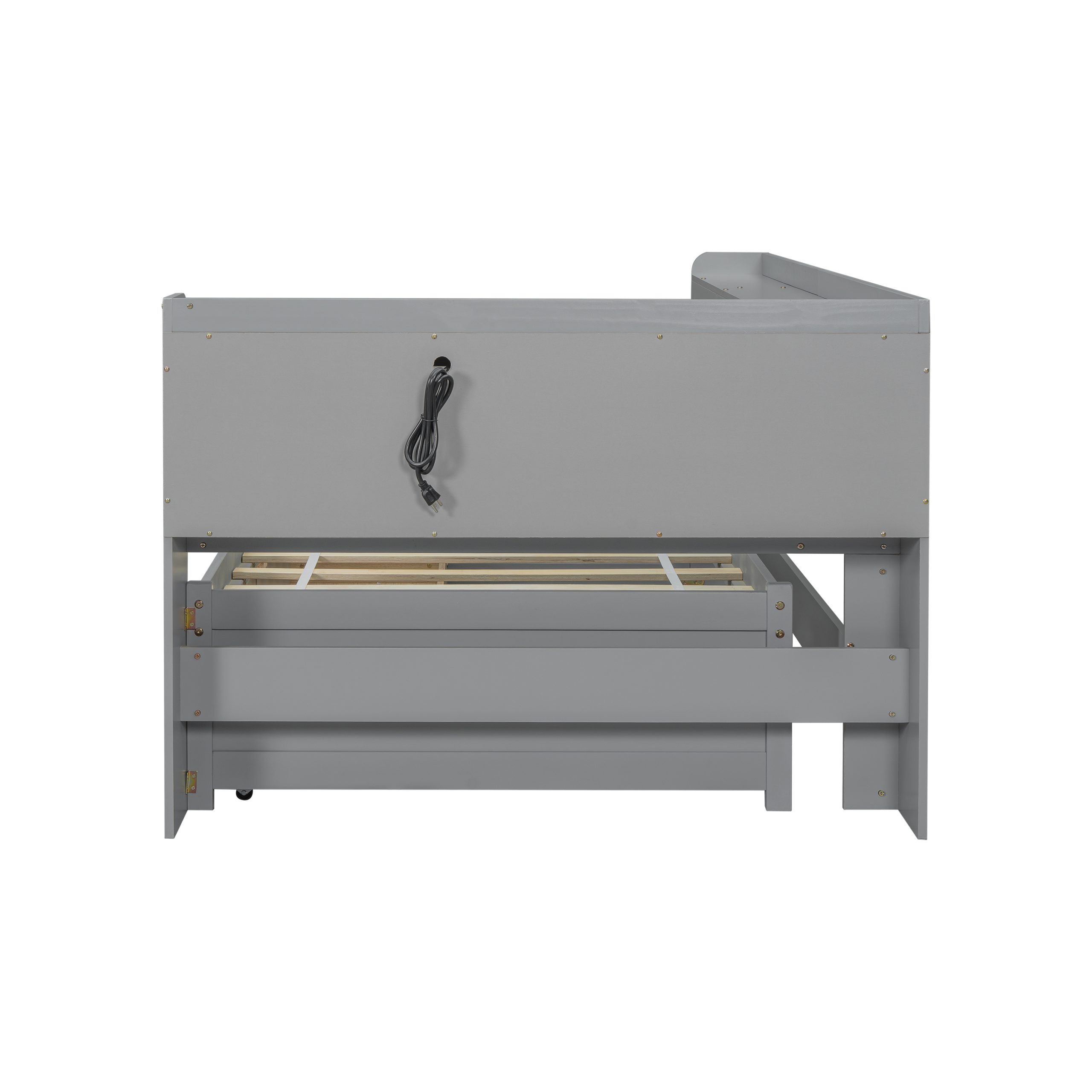 Twin Size L-Shaped Bookcases Bed with Power Outlets, USB Charging Ports, Two Drawers 29 Twin Size L-Shaped Bookcases Bed with Power Outlets, USB Charging Ports, Two Drawers