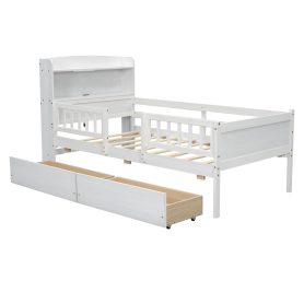 Wood Twin Size Platform Bed With Built-in Led Light, Multi-functional Headboard, Guardrail And 2 Drawers 39 Wood Twin Size Platform Bed With Built-in Led Light, Multi-functional Headboard, Guardrail And 2 Drawers