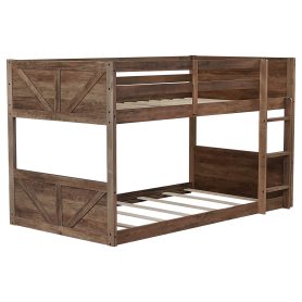 Twin over Twin Floor Bunk Bed with Panelled Headboard and Footboard
